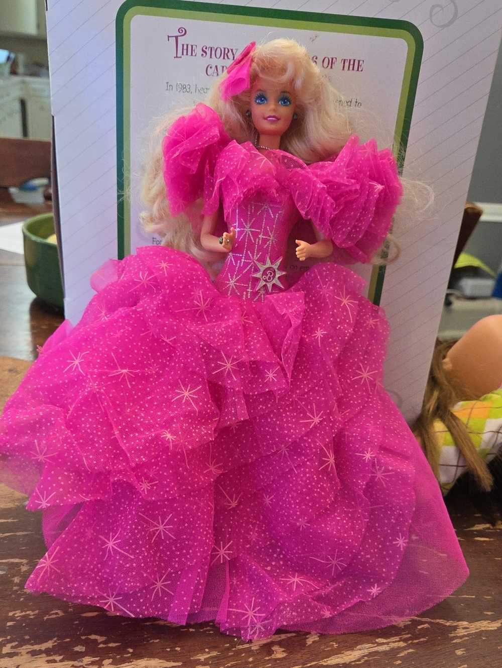 Barbie Bright Pink Starry Ruffle Ball Gown Doll 1990 Holiday Barbie